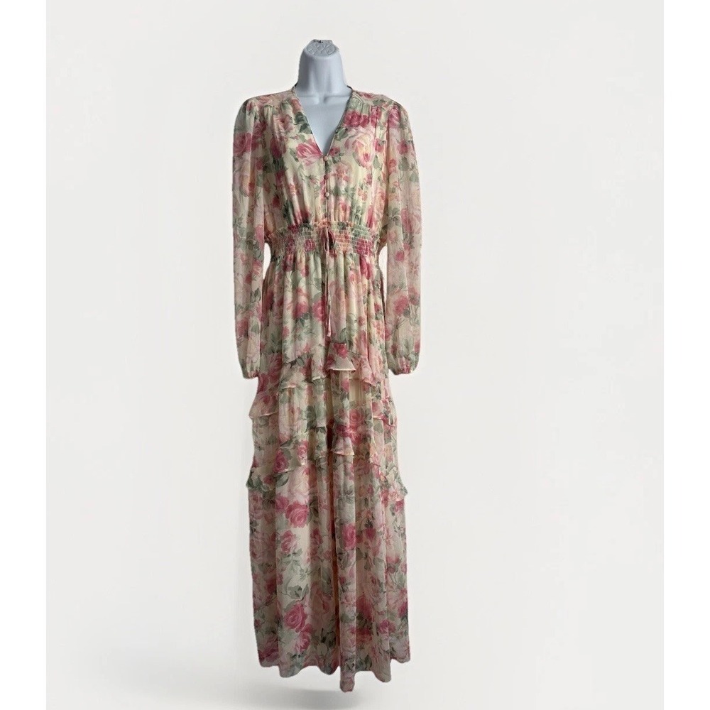 Autres Filles Pastel Tiered Floral Maxi Dress Sz: Large Romance Love